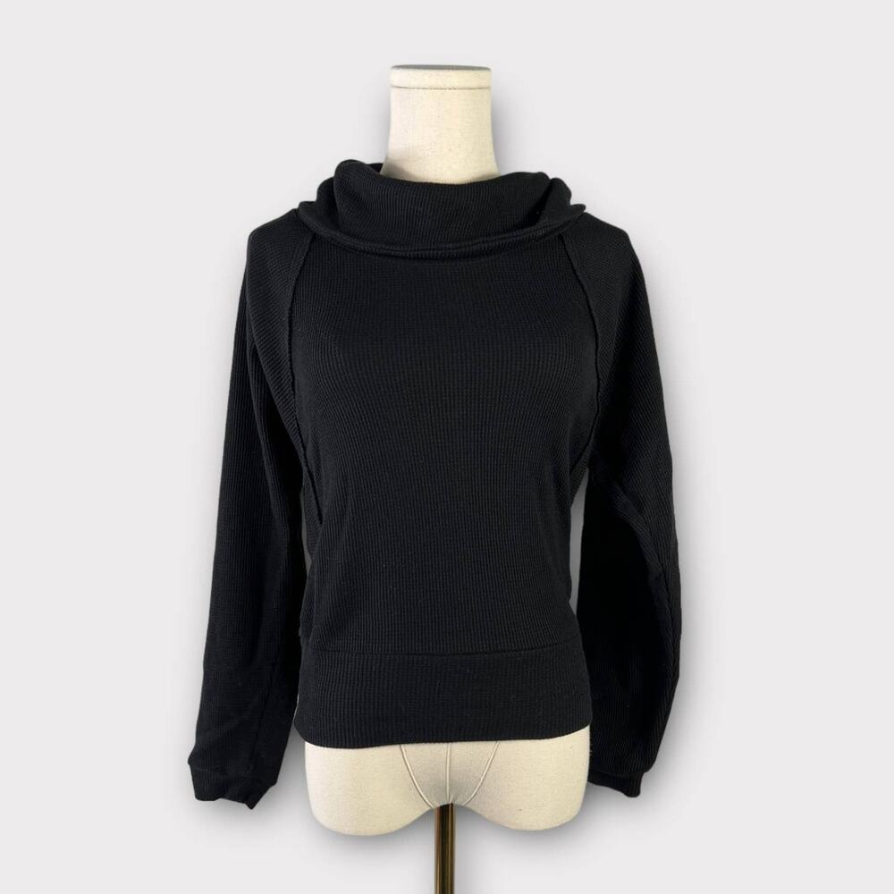 Pilcro Angie Black Waffle Knit Cowlneck Long Sleeve Top XS
